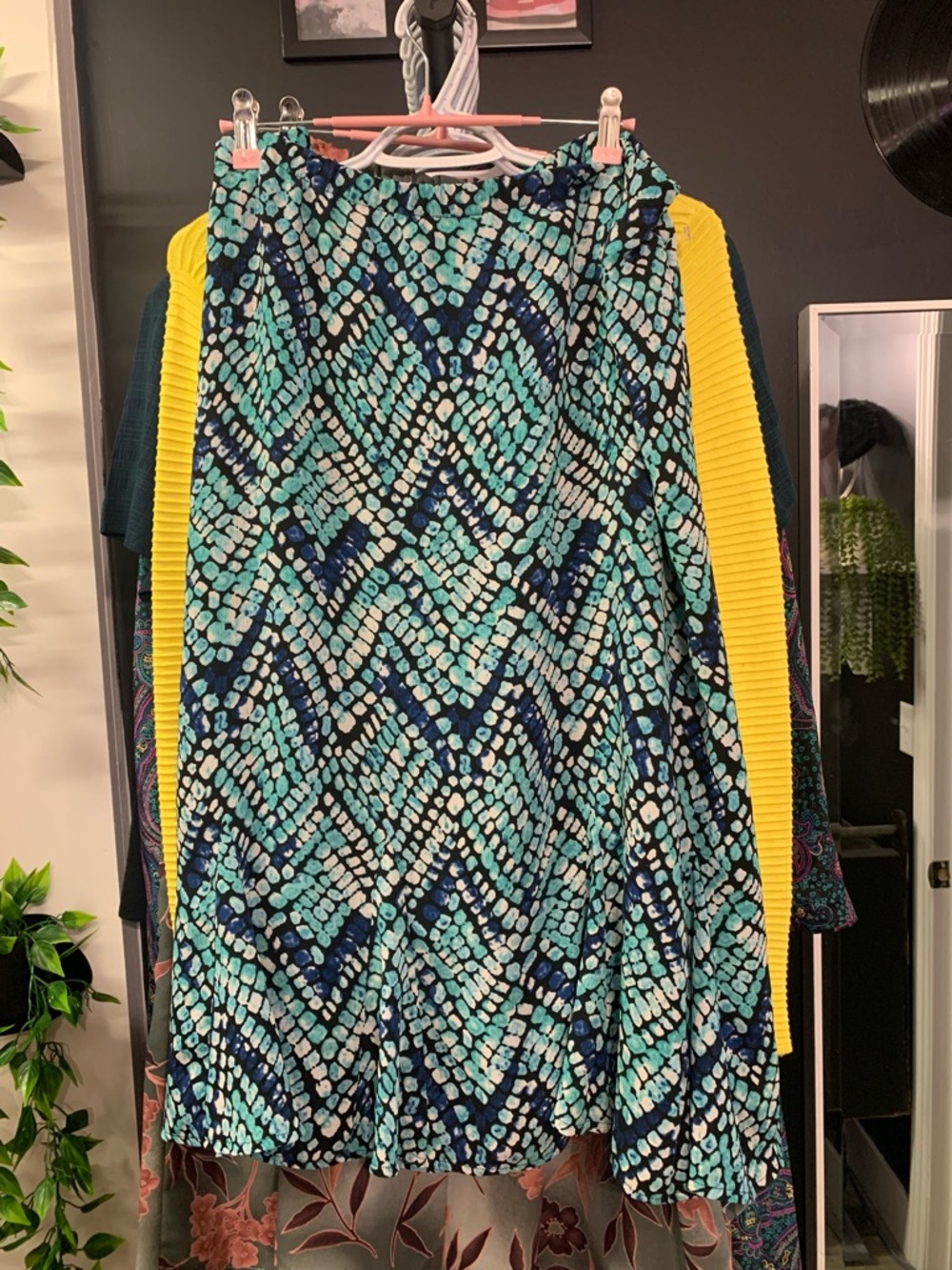 TanJay Aqua, Teal & Navy Printed Midi Skirt